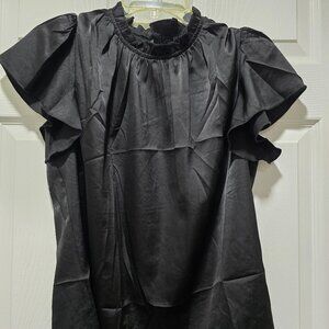 Women's Top/Blouse Med High Neck Ruffles Flutter Cap Sleeves Feminine Sexy